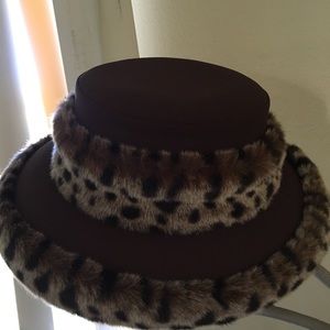 Fur Leopard Trimmed Hat